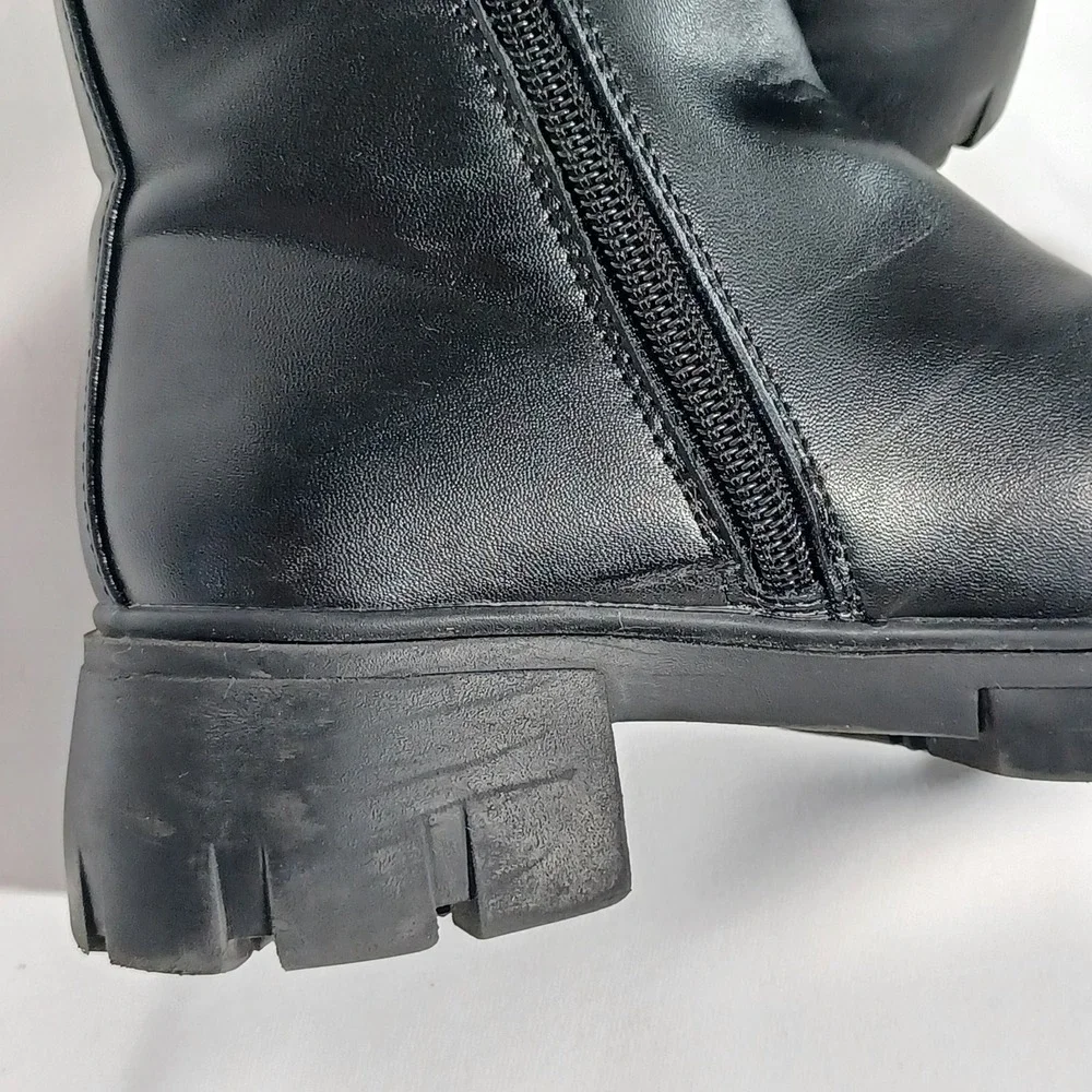 MIA Girls Size 1M Black Faux Leather Ankle Boots Lug Sole Zip Closure Pull Tab